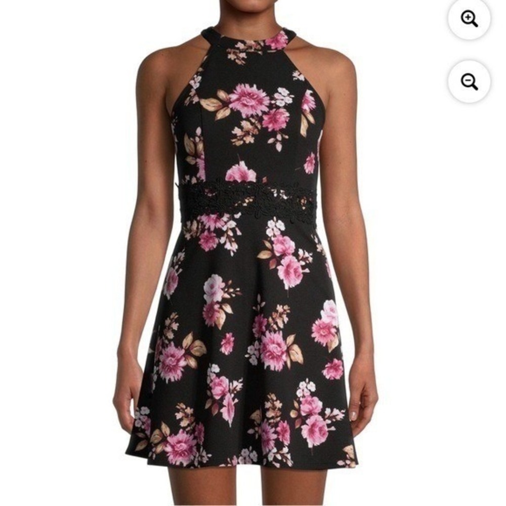 NO BOUNDARIES. NWT. Black/Pink Floral, Sleeveless‎ Dress. Size 2X. Halter…